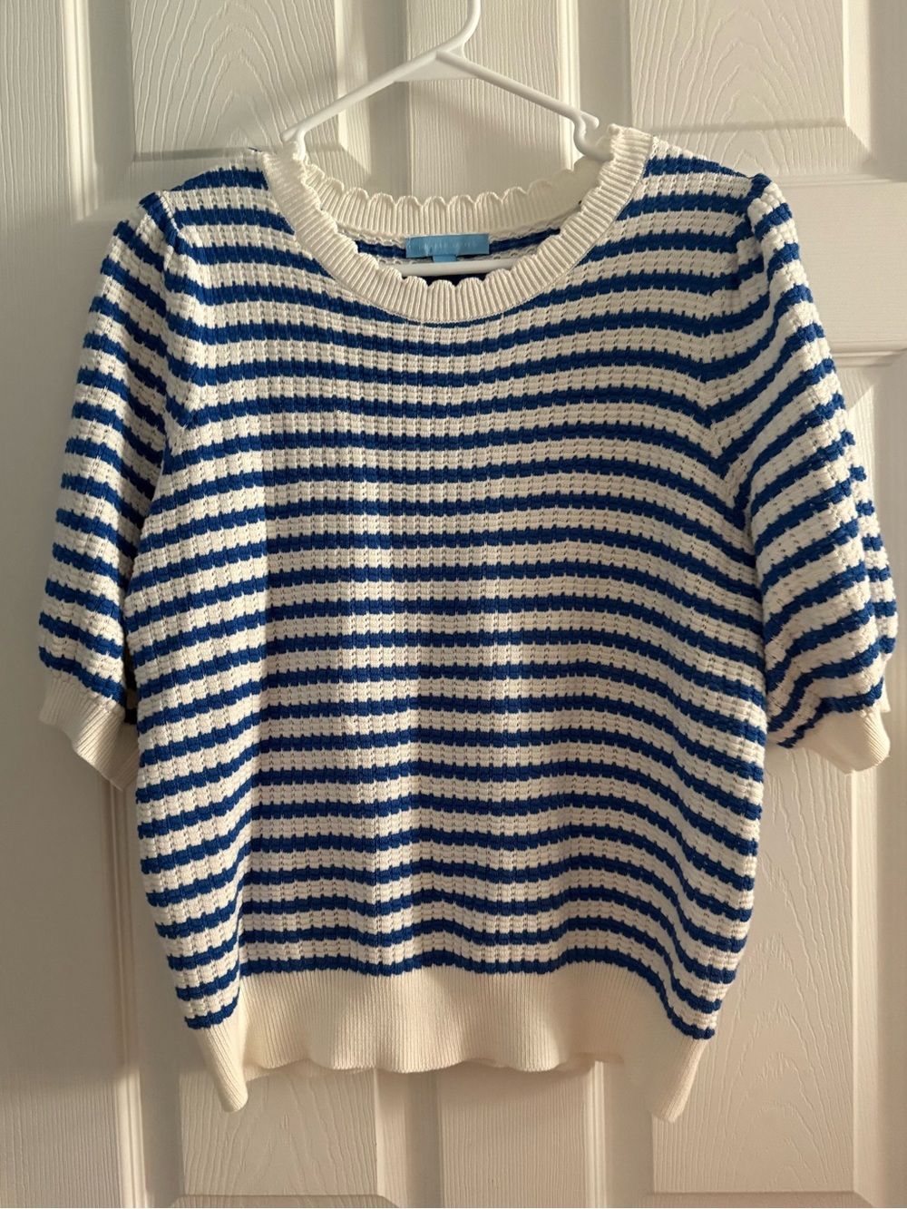 Draper James Blue White Striped Textured Knit Sweater Top Size Large